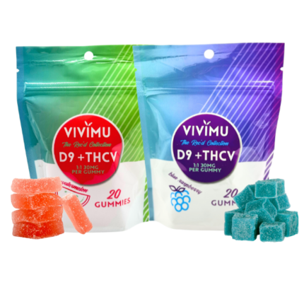 Vivimu Blue Raspberry and Watermelon Delta 9 THCV Gummies 20Count Front View 2