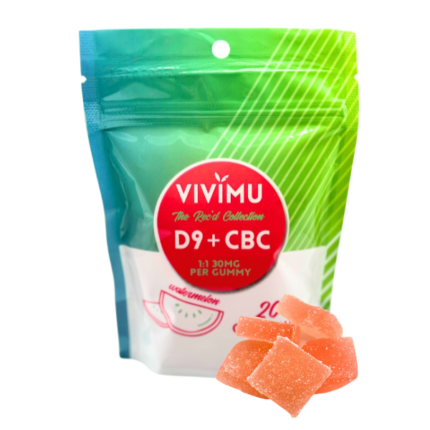 Vivimu Watermelon Delta 9 CBC Gummies 20 Count Front View 1